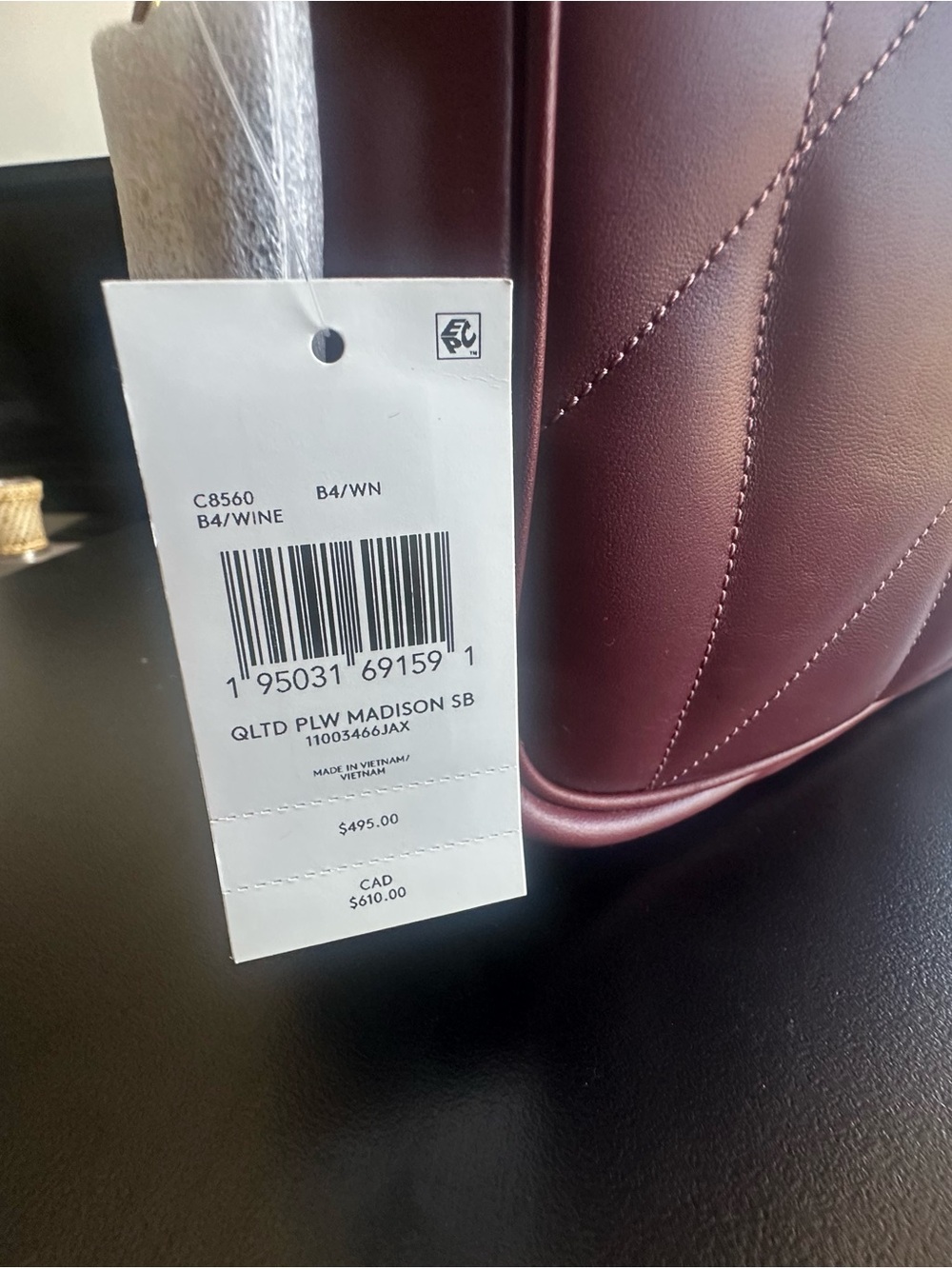 Coach quilted Madison Leather Shoulder Bag in Wine color. - Picture 8 of 12